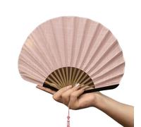 YAOGUI Wood Frame Shell Pattern Fan Elegant Cotton Fabric Handheld Cooling For Indoor Or Outdoor Use Elegant Wood Cotton Blend Folding