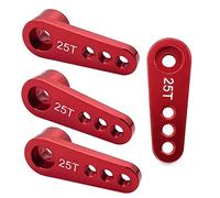 Yaohappy 4Pcs 25T Aluminum Servo Horn, Compatible with Futaba Savox Power HD HSP Servos, Fit for 1/8 1/10 RC Models, Red, 28.5mm Head Size