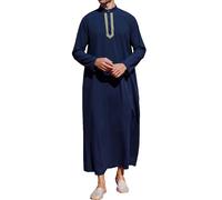 YAOHUOLE Jubba for Men Long Sleeve Mens Thobe Morrocan Thobe Mens Jalabiya Kaftans Men Islamic Mens Clothing Navy L