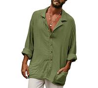 YAOHUOLE Men’s Linen Shirt Chic Long Sleeve Beach Shirts Casual Grandad Styles for Men Summer Attire for Every Occasion Army Green XXL