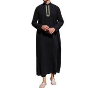 YAOHUOLE Men's Black L Thobe Jubba Moroccan Thobe Jalabiya Kaftans Islamic Clothing