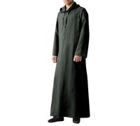 YAOHUOLE Mens Casual Muslim Thobe Ethnic Kaftan Robes Ayaba Drawstring Hood with Pocket Dark Gray M