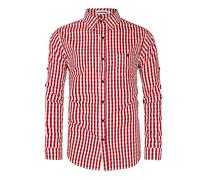 YAOHUOLE Mens Oktoberfest Bavarian Long Sleeve Checked Shirt | Mens Cotton Check Shirt with Roll Up Sleeves Chest Pocket for Lederhosen German Beer Festival Costume Party