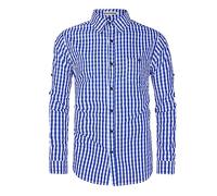 YAOHUOLE Mens Oktoberfest Bavarian Long Sleeve Checked Shirt | Mens Cotton Check Shirt with Roll Up Sleeves Chest Pocket for Lederhosen German Beer Festival Costume Party
