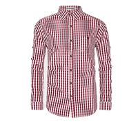 YAOHUOLE Mens Oktoberfest Bavarian Long Sleeve Checked Shirt | Mens Cotton Check Shirt with Roll Up Sleeves Chest Pocket for Lederhosen German Beer Festival Costume Party