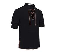 YAOHUOLE Men's Pirate Shirt Viking Steampunk Retro Linen Shirts for Men Medieval Gothic Victorian Classic Halloween Coseplay Costume Black 3XL