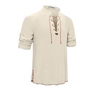 YAOHUOLE Men's Pirate Shirt Viking Steampunk Retro Linen Shirts for Men Medieval Gothic Victorian Classic Halloween Coseplay Costume Khaki 3XL