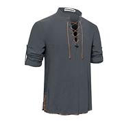 YAOHUOLE Men's Pirate Shirt Viking Steampunk Retro Linen Shirts for Men Medieval Gothic Victorian Classic Halloween Coseplay Costume Dark Gray 3XL