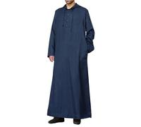 YAOHUOLE Mens Soft Dubai Arab Jalabiya Gown Butto Down Robes Kaftan Abaya Islamic Causal Drawstring Hood Dark Blue3XL