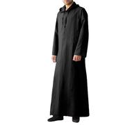 YAOHUOLE Mens Soft Dubai Arab Jalabiya Gown Butto Down Robes Kaftan Abaya Islamic Causal Drawstring Hood Black 3XL