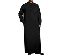 YAOHUOLE Mens Soft Dubai Arab Jalabiya Gown Butto Down Robes Kaftan Abaya Islamic Causal Jalabiya Men Black 3XL