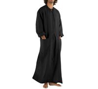 YAOHUOLE Thobe for Men Long Sleeve Mens Kaftans Full Length Uk Muslim Clothes for Men Arabic Thobe for Men Black M