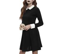 YAOHUOLE Womens Gothic Halloween Dress White Collar Long Sleeve | Womens Black A Line Mini Dress with Peter Pan Collar Contrast Cuffs Hidden Back Zip for Halloween Costume Party Cosplay