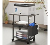 YAOHUOO 22"x15" Large Printer Stand with Drawer and-side Bag, Adjustable 3-Tier Printer Cart for Home Office, Rolling Printer Stand Fit Heat Press/Laser/3D Printer (Grey)