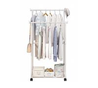YAOHY Clothes Rack, Double Rods Rolling Clothing Rack for Hanging Clothes, Sturdy Coat Racks, Portable Metal Wardrobe Rack for Bedroom Laundry Living Room(White,Double bar)