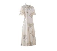 YAOHY New Minimalist Cheongsam Dresses, Chinese Style Ao Dai Dress, Summer Short Sleeved Dress Improved Long Dress Slim Fitting Cheongsam for Women(S)