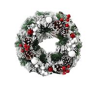 YAOJIWANG Christmas Wreath 40cm/16inch Door Wreath Outdoor Indoor Decorations Red Mixed Glitter Finish Artificial and Natural Mix