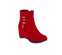 YAOJIWANG Wedge Heel Suede Ankle Boots for Womens UK Wide Fit Buckle Fashion Ladies Casual Ankle Boots Winter Warm Work Wedding Ankle Boots Walking Shoes Sale Clearance Size UK 3 4 5 6 7 Red