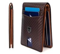 YAOJUCYE RFID Blocking Wallet for Men, Carbon Fiber Leather Wallets with Up to 12 Card Holder Brown Slim Wallets for Men's Gifts