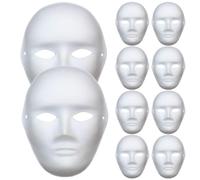 Yaoliucp 10Pcs Halloween Mask White Full-Face DIY Creativity, 7.5x9.5 Inch Costume Mask with Strap, Paintable Paper Mache for Women Men Halloween Cosplay Party White