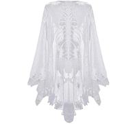 Yaoliucp 1Pc Halloween Skeleton Poncho, Lace Poncho for Women Skull Bones Halloween Poncho Halloween Costume Cape for Halloween Skeleton Costume(White,L), Skeleton poncho Lace poncho