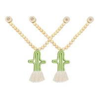 Yaoliucp 2PCS Magnetic Curtain Holdbacks, 14.6 inch Wood Beads Curtain Holders with Cactus Pendant, Boho Style Tie Backs for Home Office Room Decor Magnetic Tiebacks