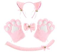 Yaoliucp Cat Cosplay Set Plush Cat Ears Paws With Necklace And Tail For Halloween Christmas Party (pink) Cat Claw Gloves Set