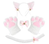 Yaoliucp Cat Cosplay Set Plush Cat Ears Paws With Necklace And Tail For Halloween Christmas Party (white) Cat Claw Gloves Set