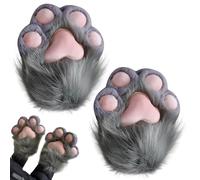 Yaoliucp Cat Paw Gloves 1 Pair Plush Furry Paws Mittens Therian Gloves for Cosplay and Anime Convention Dress-Up Accessories Gray, Therian Gloves