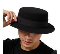 Yaoliucp Classic Fedora Flat Top Hat Women Fashion Felt Church Hats, Black Bowknot Wide Brim Top Fedora Hat for Men/Women