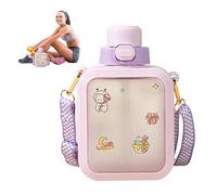 Yaoliucp Cute Water Bottles with Straw and Adjustable Strap Square Drinking Bottle with Cartoon Sticker 700ML Gifts for Girls Office School Purple, Sport Bottle