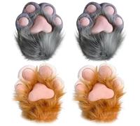 Yaoliucp Fursuit Paws,Cat Paw Gloves 1 Pair Plush Furry Paws Mittens Therian Gloves for Cosplay and Anime Convention Dress-Up Accessories Orange