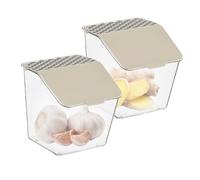 Yaoliucp Garlic Container with Lid 2Pcs, Wall-Mounted Transparent Waterproof Dustproof Ginger Green Onion Pepper Chilli Storage Box Jar for Kitchen Restaurant, Garlic Keeper