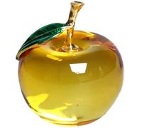 Yaoliucp Glass Fruit, Artificial Glass Apple-Shaped Crystal Fruit with Green Leaf, Collectible Figurines Art Crafts Ornament Christmas Eve Gifts for Kids, Yellow Crystal