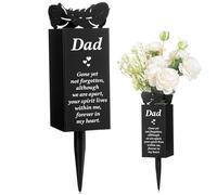 Yaoliucp Grave Flower Holders, 3x8inch Feathered Metal Grave Vases with Spike, Impressive Dad Memorial Vases for Graves, Cemetery Decorations for Dad Funeral Far's Day, No Flower Cemetery Vase