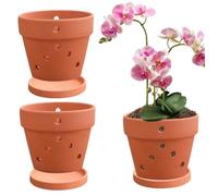 Yaoliucp Orchid Pots With Holes,3pcs 4 Inch Terracotta Orchid Pots With Holes And Saucers, Clay Orchid Planter Pots For Repotting, Small Terra Cotta Orchid Pot, Plant Flower Pots For Home
