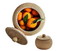 Yaoliucp Rattan Box with Lid Round Dustproof 5.91x5.91x4.72inch Woven No Odor Solid Color Wicker Storage Basket for Home Farmhouse Kitchen |Lidded Storage Bins