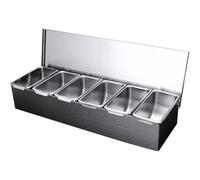 Yaoliucp Stainless Steel Condiment Dispenser 18 x 4 x6 6 Compartment Pizza Topping Station with Lids Detachable Condiment Organizer for Home Restaurant