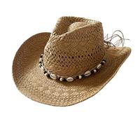 Yaoliucp Straw Cowboy Hat Sun Protection Wide Brim Straw Cowgirl Hat Breathable Roll up Western Hat with Beads String Adorn Sun Hat for Summer Beach Vacation, Western Hat Khaki