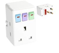 Yaoliucp UK Plug Adapter One Out of Three Extension Plugs with Switches Circuit Protected, adaptor plug