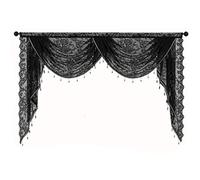 Yaoliucp Waterfall Valance with Bead Tassels 59x41 Vintage Floral Black Lace Curtains Semi Sheer Rod Pocket Gothic Curtain for Halloween, Bedroom, Living Room Waterfall Valance
