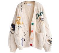 Yaoliucp Women's Cute Cable Knit |Women's Cardigans, Knitting Pattern Printed Cardigan Sweaters for Women, Long Sleeves Open Front Chunky Cardigan, Elegant Ladies Cardigan for Christmas Party White