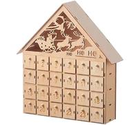 Yaoliucp Wooden Advent Calendar with Drawers House-shaped Empty Advent Calendar To Fill with Santa Riding Sleigh Carving 24 Day LED Fillable Advent Calendar 2024, Wooden Advent Calendar with Drawers