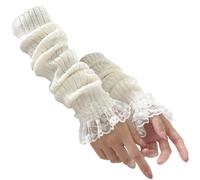Yaoliucp Y2K Arm Warmers 17.7'' Elegant Knitted Fingerless Arm Warmers with Lace Front Warm & Wind-Proof Stylish Y2K Arm Warmers for Gothic, JK Uniform and Lolita Outfits, Y2K Arm Warmers