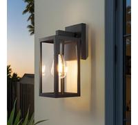 Yaolon Outdoor Wall Lantern - Matte Black Aluminum Sconce with Clear Glass Shade, IP44 Rated, E27 Max 60W (Mains Powered) for Porch, Entryway, Garage, Hallway