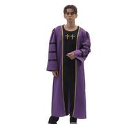 Yaolzeku Clergy Robes for Men, Purple Black Crewneck Priest Costume for Adult with Concealed Zipper & Pleated Shoulder Design, Purple, XL