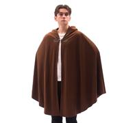 Yaolzeku Men's Velvet Cloak with Hood, Renaissance Medieval Hooded Cloak for Women, Halloween Hood Cape with Metal Loop Clasp, Brown, 39.37"