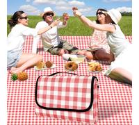 YAOMAISI Picnic Blanket,300 x 200cm Large Beach Blanket,camping Blanket,with handle,waterproof bottom,machine washable,outdoor foldable hiking blanket soft, portable and big (Red Grid)