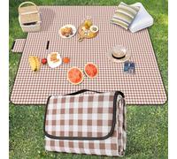 YAOMAISI Picnic Blanket,300 x 200cm Large Beach Blanket,camping Blanket,with handle,waterproof bottom,machine washable,outdoor foldable hiking blanket soft portable and big (Coffee Grid)