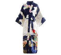 YAOMEI Bride Bridesmaid Robes, Women's Dressing Gown Kimono Silky Satin Geisha Blossoms Bridal Party Bathrobe, Morning of Wedding Robes S-2XL (Bust: 126cm, Fit for S to 2XL, Blue)